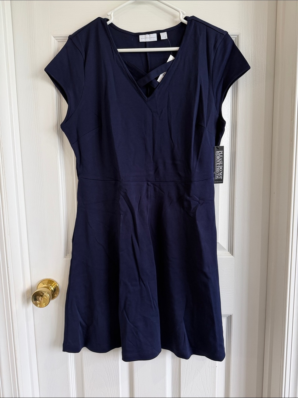 NWT New York & Company Navy Mini Dress with V-Neck Crisscross